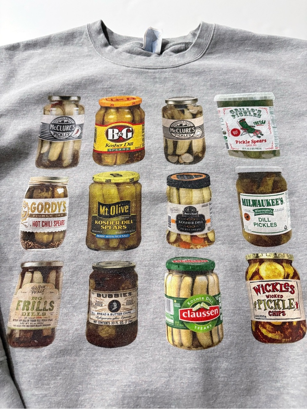 Grey Crew Graphic Pickle Jar Fun Swearshirt-size XL